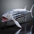Realistic Prehistoric Fish Model With Sharp Teeth Open Mouth And Striped Body 3d model