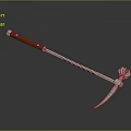 Ancient Weapon With Wooden Handle And Silver Spiral Metal Pickaxe Head