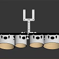 Complete White Drum Set With Black Rims And Metal Stand For Music Performance