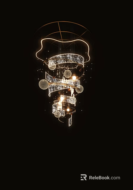 Elegant Mall Lobby Decorative Chandelier With Spiral Design And Illuminated Elements 3d model 