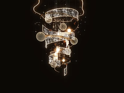 Elegant Mall Lobby Decorative Chandelier With Spiral Design And Illuminated Elements 3d model