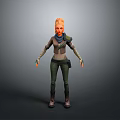 3D Female Character With Orange Hair Blue Scarf And Utility Style Outfit