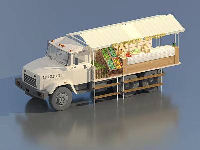 White Mobile Utility Truck With Open Sided Awning Selling Fresh Fruits Vegetables 3d model