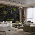 Modern Living Room Interior With Green Square Accents White Green Sofas And Metallic Coffee Tables
