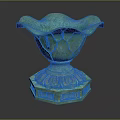 Ancient Turquoise Green Bronze Vase With Petal Shaped Rim And Hexagonal Base