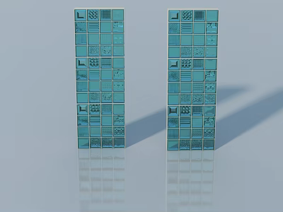 Blue Glass Swing Doors With Grid Pattern And Reflective Surface Design 3d model