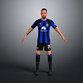 Man Football Player In Blue Black Striped Jersey Number 23 Standing With Arms Outstretched