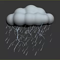 White Cloud with Blue Lightning and Falling Raindrops on Gray Background with Reflection