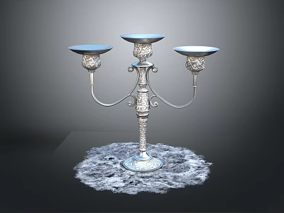 Elegant Silver Candelabra With Three Candle Holders On Lace Doily 3d model