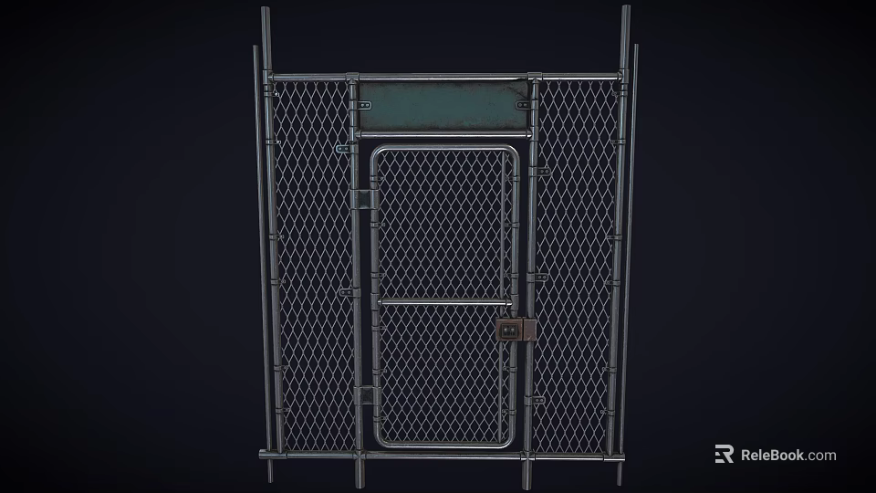 Industrial Chain Link Fence Gate With Metal Frame Lock And Mesh Design 3d model 