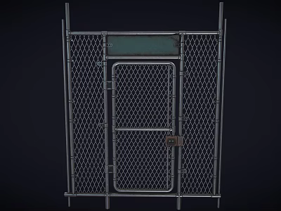 Industrial Chain Link Fence Gate With Metal Frame Lock And Mesh Design 3d model