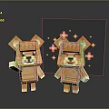 Two Pixel Art Bears Wearing Clothes With Christmas Tree Patterns And Star Decorations 3d model