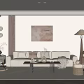Modern Living Room Interior With Neutral Sofa Coffee Table Floor Lamp And Decorative Painting