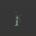 Green Brown Robot Character With Red Lights Antenna And Long Spears 3D Mech Design