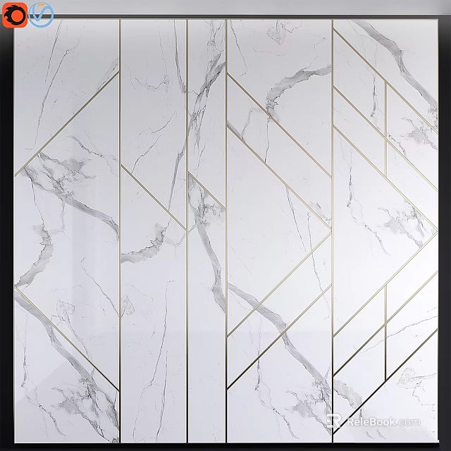 Modern Wall Decor With White Marble Texture And Gold Geometric Lines 3d model