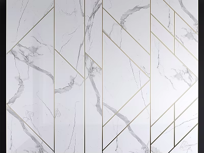 Modern Wall Decor With White Marble Texture And Gold Geometric Lines 3d model