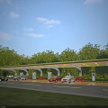 Charging Station with Canopy Green Trees and Cars Charging in Grass Area