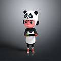 Cute Game Movie Character in Panda Costume with Big Eyes and Black White Outfit
