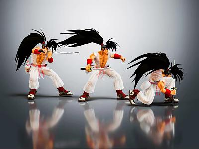 Anime Style Game Character Figures With Red Tops White Pants And Swords 3d model