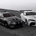 Gray And White High Performance Sports Cars With Sporty Design And Rear Spoilers On Road