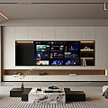 Modern Living Room Interior Design With TV Wall White Cabinets Sofa And Marble Coffee Table