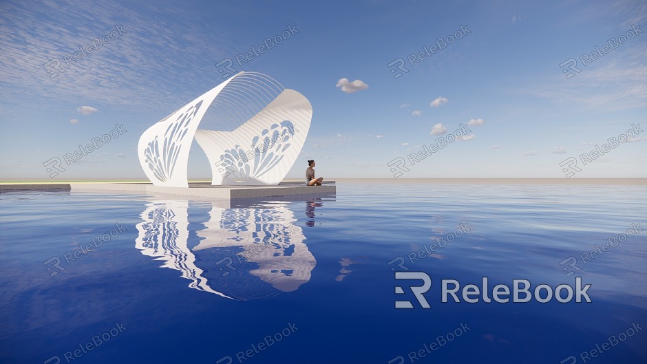 Modern Pavilion Butterfly Pavilion Lake Pavilion Special-shaped Pavilion Creative Art Sitches Structure Reverses Waterfront Landscape Pavilion Metal Hollow Internet Celebrity Photo Card model