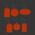 Set Of Red Price Tags With Various Shapes And Hanging Strings