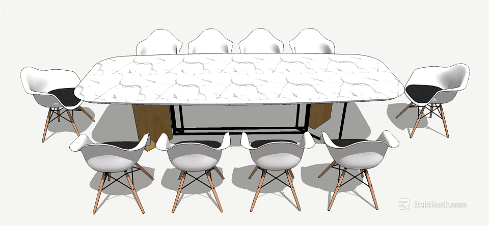 Modern Conference Table With Patterned Marble Top And Metal Leg Chairs 3d model 