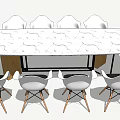 Modern Conference Table With Patterned Marble Top And Metal Leg Chairs 3d model