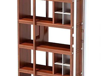 Modern Wooden Storage Shelving Unit With Multiple Compartments And Open Shelves 3d model
