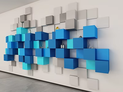 Modern 3D Wall Decor With Blue And Gray Cubes For Interior Design 3d model