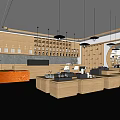 Modern Specialty Store Interior With Wooden Shelves Display Tables Pendant Lights And Spacious Design