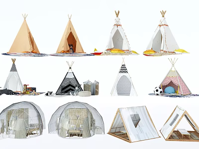 Stylish Various Tent Styles Including Tipi Dome And Triangle Designs For Outdoor Use 3d model