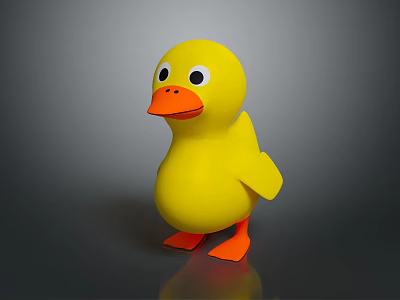 Bright Yellow Rubber Duck Toy With Orange Beak And Shiny Surface 3d model