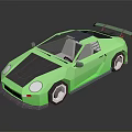Light Green Low Poly Sports Car With Black Roof And Large Rear Spoiler