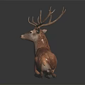 Brown Deer With Large Antlers Lying On Dark Background With Reflection 3d model