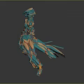 Intelligent Robot 3D Render Featuring Turquoise And Orange Complex Mechanical Armor Design
