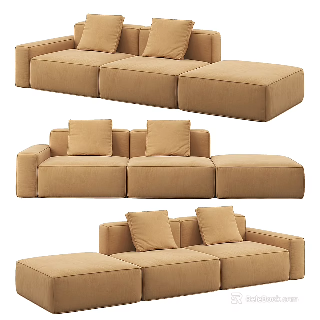 Tan Two Seater Sofa With Modular Design Soft Cushions And Multiple Angles View 3d model