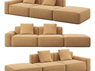 Tan Two Seater Sofa With Modular Design Soft Cushions And Multiple Angles View 3d model