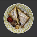Delicious Fruit Pie Topped With Powdered Sugar And Fresh Strawberry On Decorative Plate