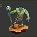 Muscular Green Man Holding Colorful Staff Standing On Orange Base With Purple Waistband