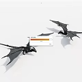 Two Black Dragon Figurines With Spread Wings On White Background 3d model