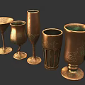 Vintage Copper Cups With Carved Patterns And Multiple Design Styles 3d model