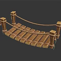Rustic Wooden Footbridge Structure With Planks Rope Railings And Posts