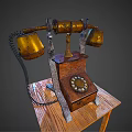 Vintage Retro Rotary Dial Telephone With Wooden Base Metal Frame And Leather Surface Design
