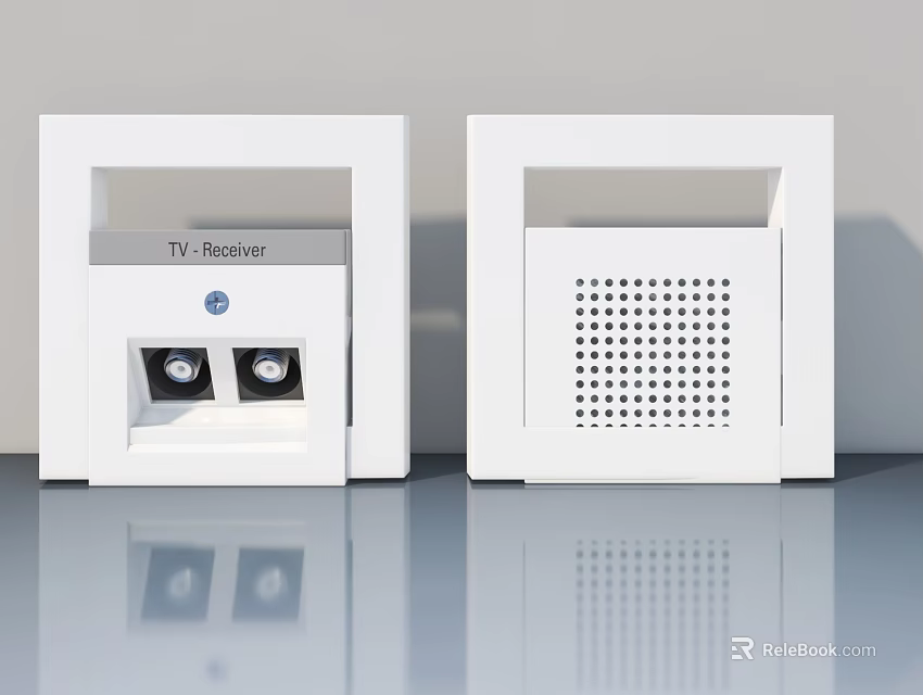 White Swing Door With TV Relais Device Knobs And Perforated Panel 3d model