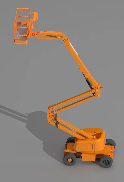 Orange Articulating Boom Utility Vehicle With Telescopic Arm For Aerial Construction Work 3d model