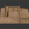 Traditional Clay Building Model With Multiple Roofs Stairs Windows And Wooden Door