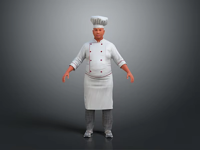 Man Chef Standing Wearing White Chef Uniform And Chef Hat 3d model