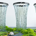 Glass Vase Water Feature with Flowing Water Green Moss and White Lotus Flower